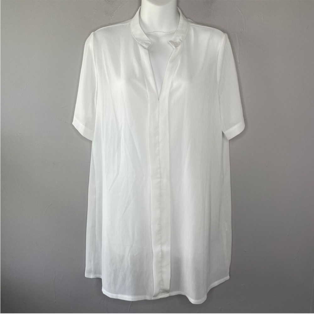 SHEIN White Sheer Long Shirt Tunic Mini Dress Swim Cover Up Size Medium Beach - Picture 1 of 7